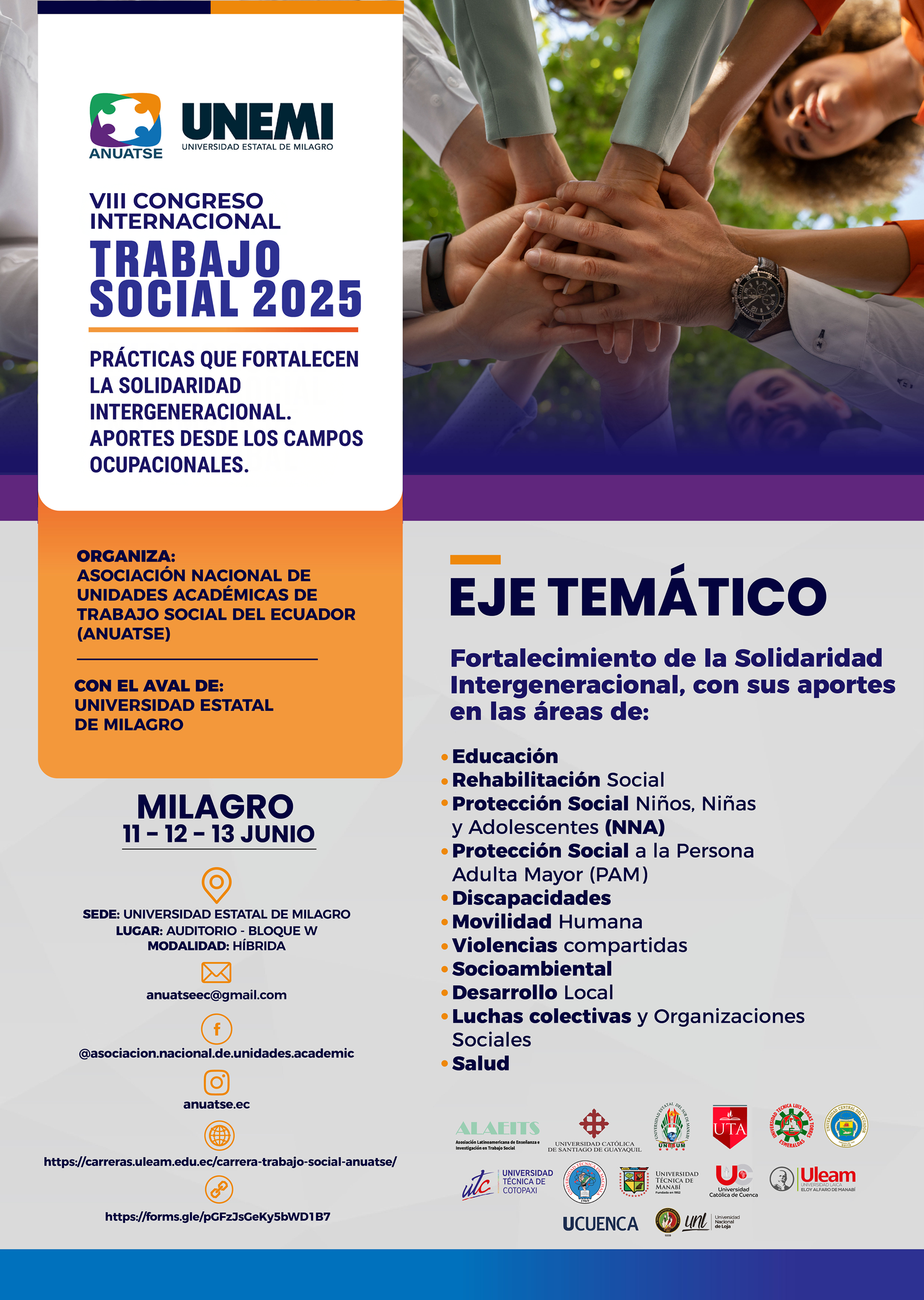 VIII CONGRESO INTERNACIONAL- TRABAJO SOCIAL 2025: Prácticas que fortalecen la solidaridad intergeneracional. Aportes desdelos campos ocupacionales.-UNEMI